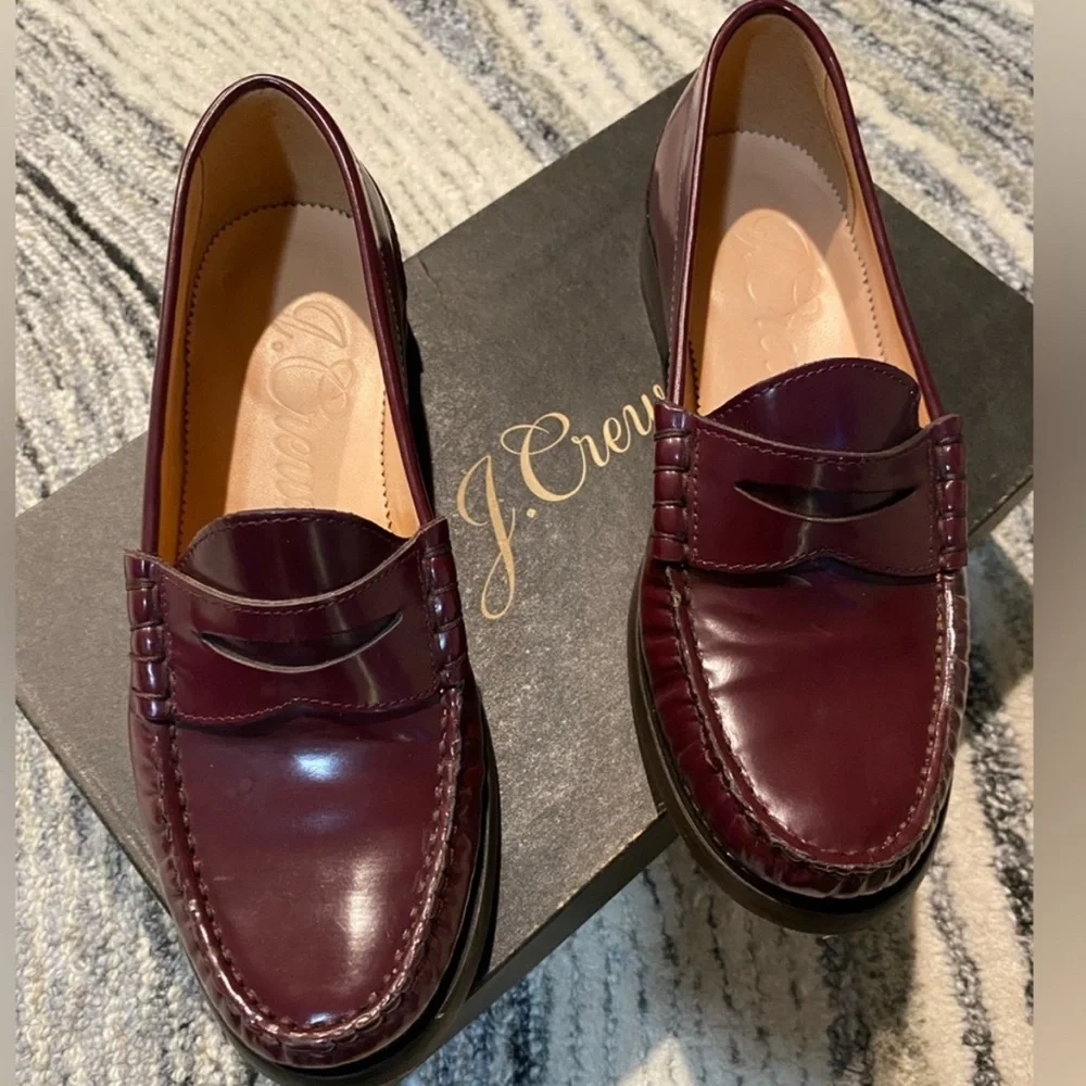 J. Crew rare Burgundy Winona penny loafers in spazzolato Italian leather